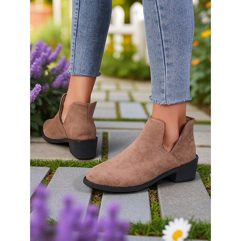 Women's Faux Suede Ankle Booties with Low Heels – Casual Short Boots for Daily Wear, Fall Strolls and Country Roads4