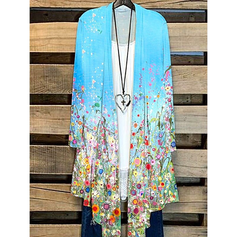 Women's Shirt Ombre Floral Graphic Elegant Stylish Basic Long Sleeve V Neck Regular Tops Daily Navy Blue Sky Blue Khaki Spring Fall3