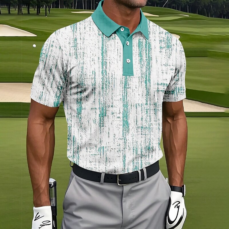 Men's Abstract Golf Waffle Polo Shirts Golf Shirt Short Sleeve Polo Shirts Collared Shirts Sportswear Casual Outdoor Athleisure Daily Wear 3D Print Buttons Summer Blue Purple Green2
