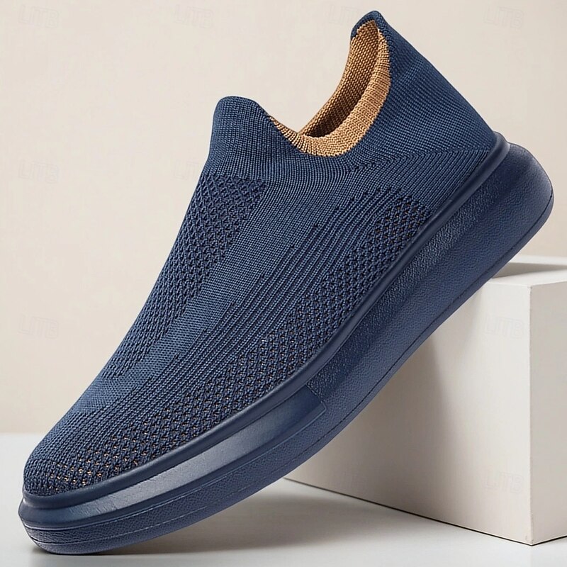 Men's Slip-On Knit Walking Sneakers – Lightweight Breathable Casual Shoes for Travel, Gym & Daily Wear
