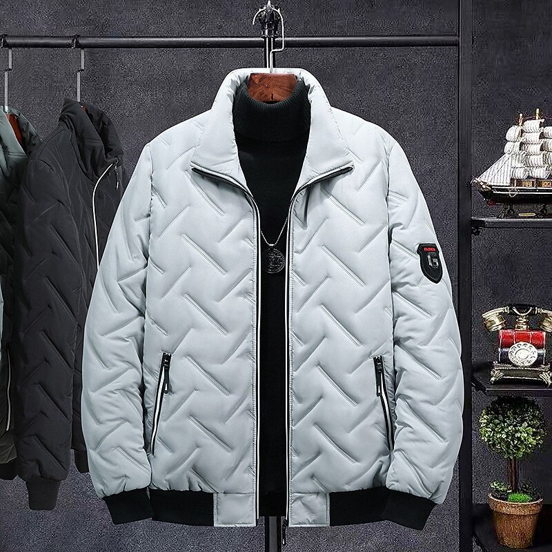 Men's Puffer Jacket Winter Jacket Winter Outdoor Thermal Warm Top Black Green Grey3