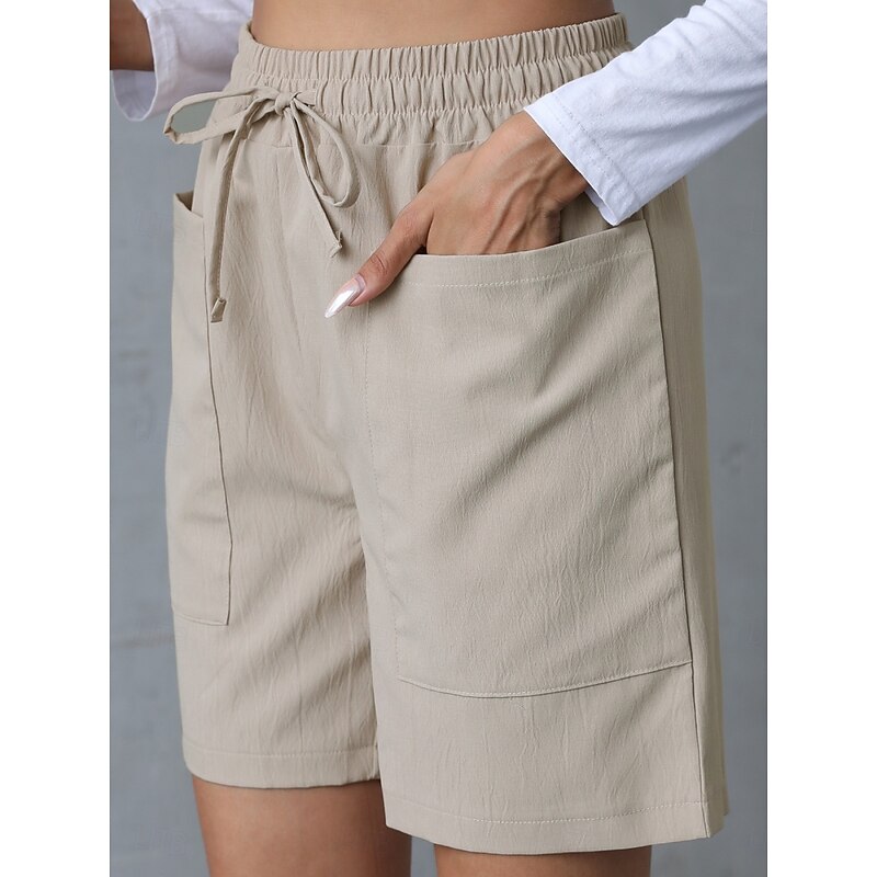 Women's Chinos Shorts Basic Casual Short High Waist Plain Pocket Elastic Waistband Comfy Soft Comfortable Stretchy Outdoor Street Apricot White Pink Blue Summer Spring Regular Fit3