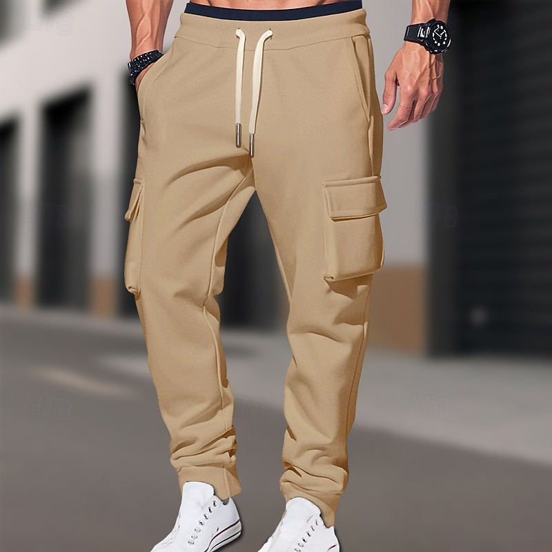 Men's Cargo Pants Sweatpants Joggers Trousers Casual Pants Elastic Waist Drawstring Solid Colored Comfort Full Length Outdoor Daily Running Vacation Simple Black Red Micro-elastic