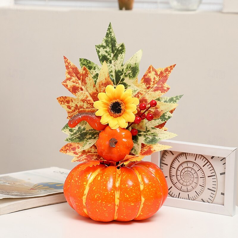 Halloween Fall Desktop Ornament with Pumpkin Decoration for Halloween Party, Autumn Maple Leaves, Foam Pumpkin Prop for Harvest Festival, Fall Scene Display and Holiday Decor3