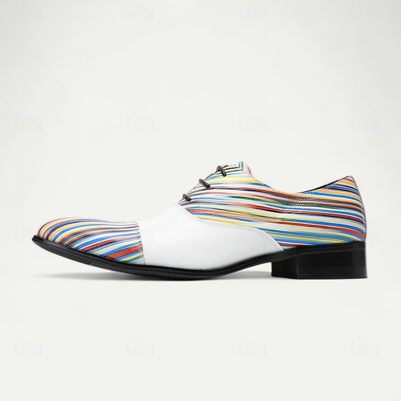 Men's Rainbow Stripe Oxford Shoes in Premium Cowhide Bold Colorblock Design Ideal for Fashion Enthusiasts Performers and Special Occasions4
