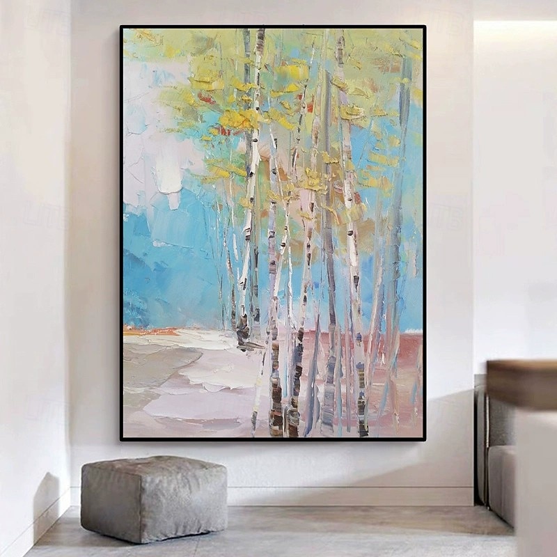 Handmade Oil Painting Canvas Wall Art Decoration Abstract Birch Forest Landscape for Home Living Room Decor Rolled Frameless Unstretched Painting3