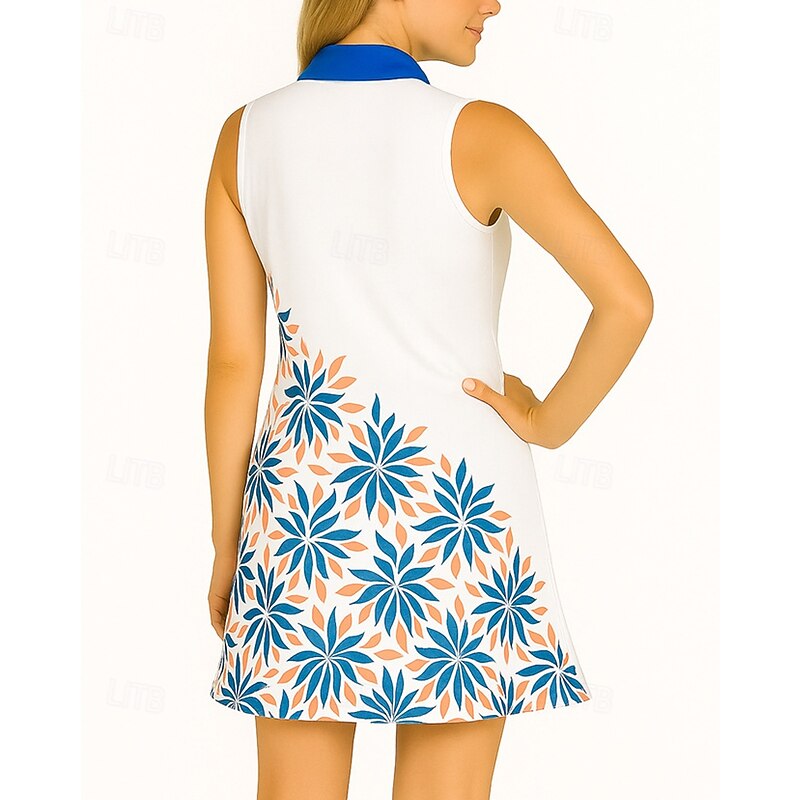 Women's Floral Tennis Dress Golf Dress Sleeveless Dress Sleeveless Zipper UV Protection Elastic Breathable Tennis Golf Badminton Polo Collar Dress White Tennis Clothing2