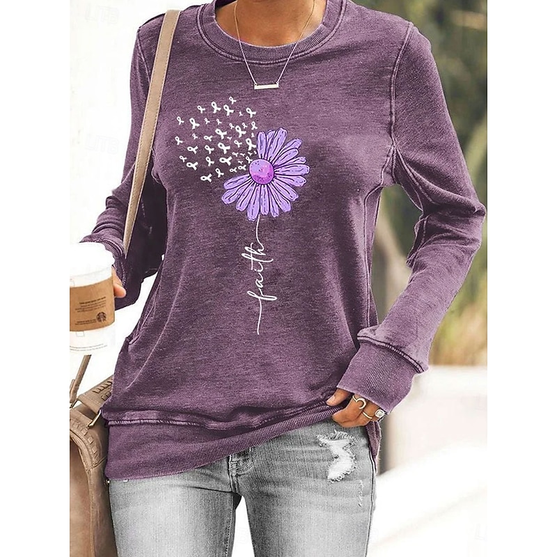 Women's Sweatshirts Floral Graphic Letter Casual Long Sleeve Crew Neck Round Neck Regular Tops Street Dailywear Casual Print Black Blue Purple Gray Fall Winter2