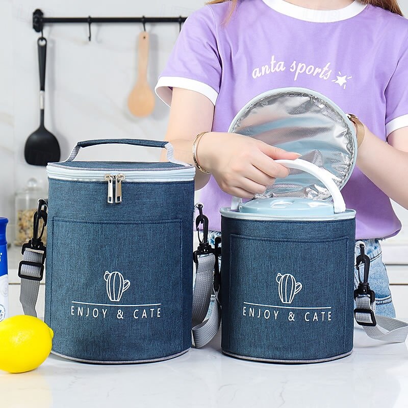 Lunch Bag for Women and Men for Back to School Office Picnic Hiking Beach Large Capacity Handheld and Shoulder Insulated Bento Bag Round Thickened Aluminum Foil Lunch Cooler Tote