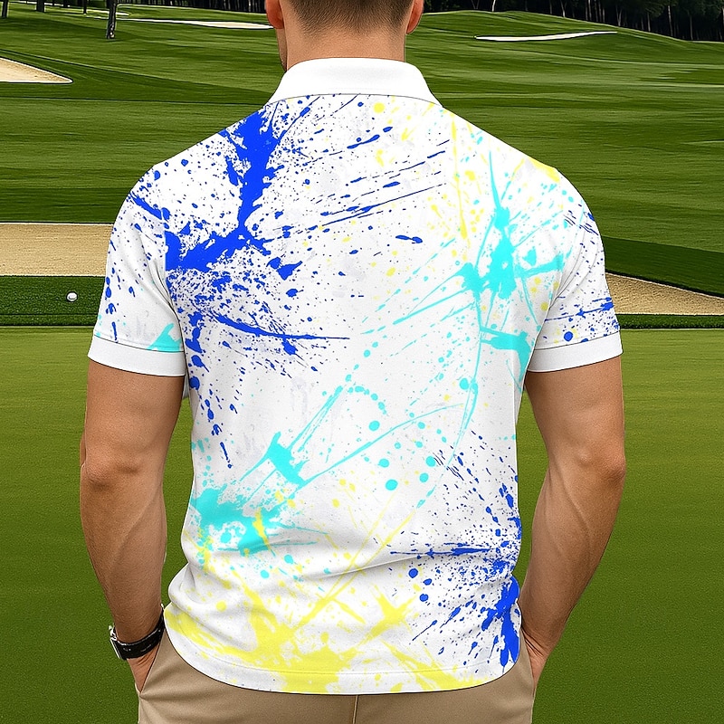 Men's Golf Splash Ink Polo Sports Polo Shirts Short Sleeve Polo Shirts Collared Shirts Casual Athleisure 3D Print Buttons Summer Black White3