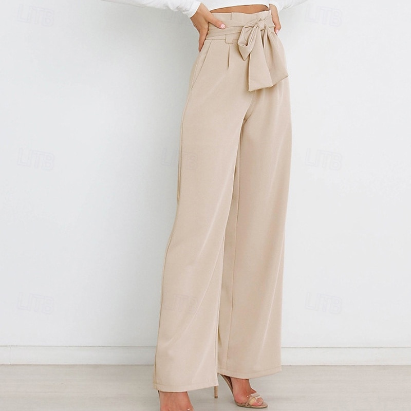 Women's Wide Leg Slacks Streetwear Casual Full Length Natural Plain Elastic Waist Comfortable Outdoor Vacation Street claret Depression Green Rust Apricot Fall Regular Fit