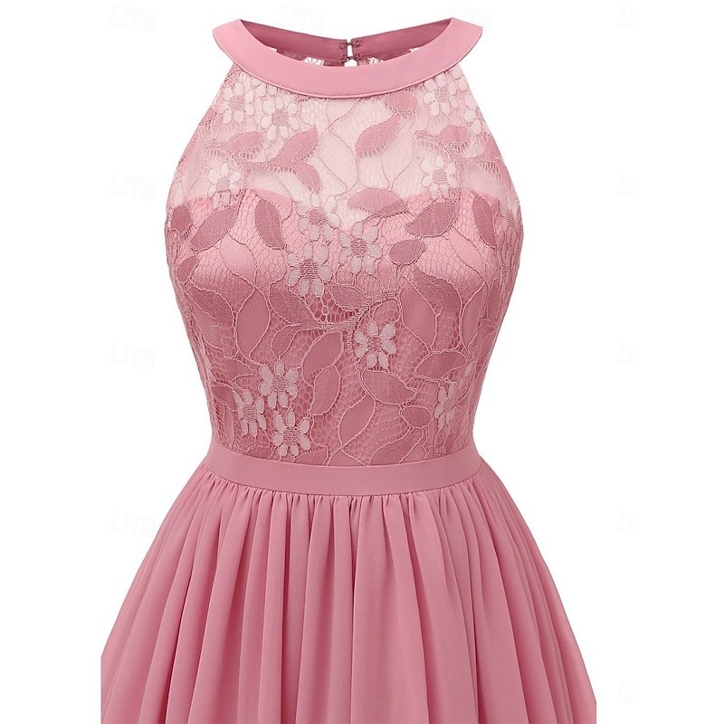 Women's Midi Dress Lace Dress Cocktail Dress Wedding Guest Dress Chiffon Elegant Fashion Modern Outdoor Cocktail Party Regular Fit Plain Sleeveless Halter Neck Pink Wine Navy Blue Summer Spring Fall4