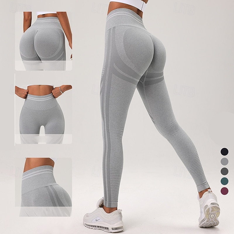Women's Workout Leggings Yoga Pants Tummy Control High Waist Dance Pilates Running Bottoms Solid Color Dark Grey Black Red Fall Sports Activewear Tight Fit