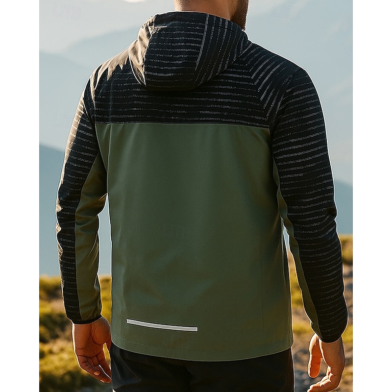 Men's Windbreaker Softshell Jacket Hardshell Jacket Outdoor Waterproof Windproof Hiking Outfits Hiking Clothes Spring Autumn / Fall Top Camping / Hiking / Caving Running Patchwork Green Grey2