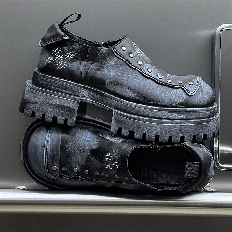 Men's Black Studded Slip-On Platform Shoes – Gothic Chunky Sole Loafers for Punk Rock Fashion & Streetwear2
