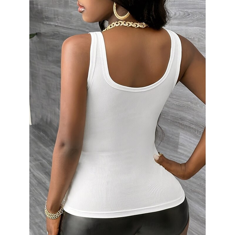Women's Camisole Tank Top Solid Color Daily Sleeveless V Neck Regular Tops Black White Gray Summer4