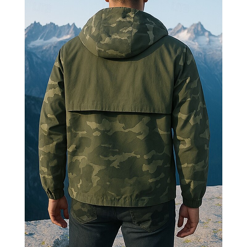 Men's Waterproof Hoodie Military Hoodie Long Sleeve Hooded Top Outdoor Waterproof Windproof Winter Polyester Camo Army Green Traveling Running2