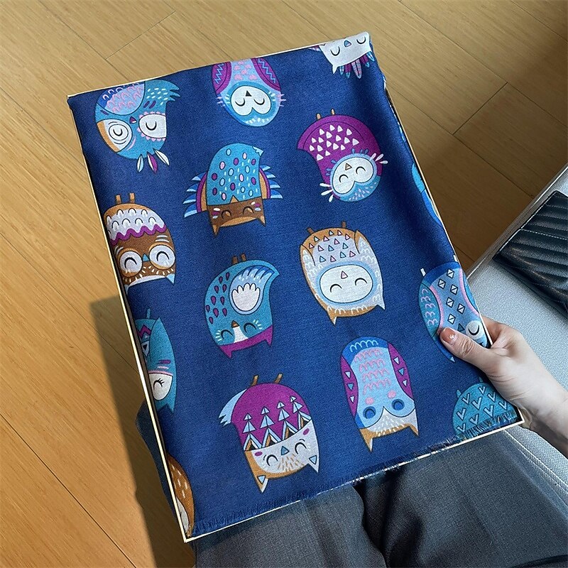 Women's Rectangle Scarf Street Daily Date White Blue Scarf Animal3