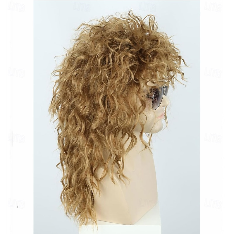 Men or Women 70s 80s Mullet Wig Rock Disco Wigs Long Curly Brown Halloween Costume Wig2