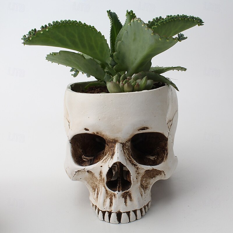 Halloween Statue Skull Storage Head Planter Creative Ventilated Resin Gothic Home Garden Antique Style Plant Pot Container Decorative Halloween Ornament2