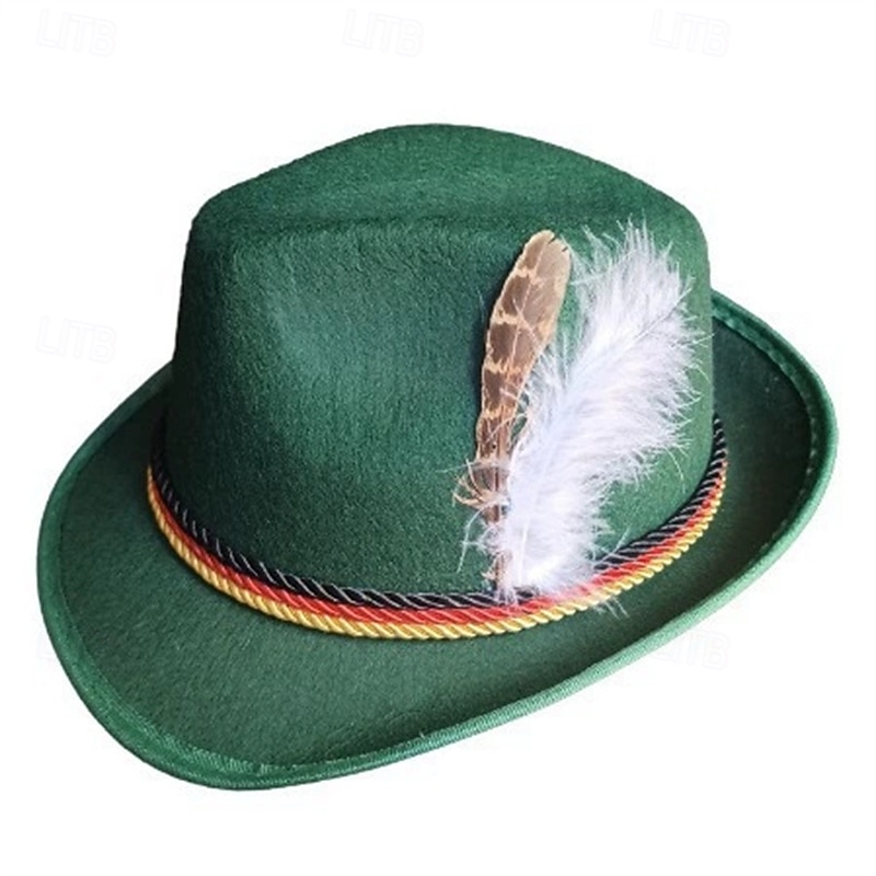 Men's Fedora Hat Oktoberfest Hat Dark Green Brown Fabric Feather Fashion Casual Street Daily Color Block Sunscreen Breathable