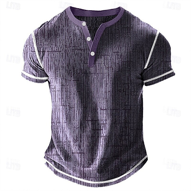 Men's Geometric Henley Shirt Waffle T Shirt Short Sleeve Daily Retro Vintage Classic Sports Outdoor Casual Holiday Summer Spring & Summer White Blue Green Purple Brown Henley Henley T-Shirt4