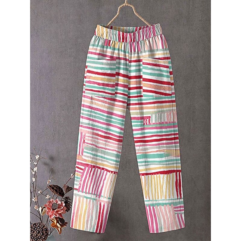 Women's Chinos Baggy Pants Straight Vacation Vintage Fashion Full Length High Waist Graphic Animal Printing Soft Breathable Inelastic Formal Vacation Street White Pink Red Green Summer Spring Loose2