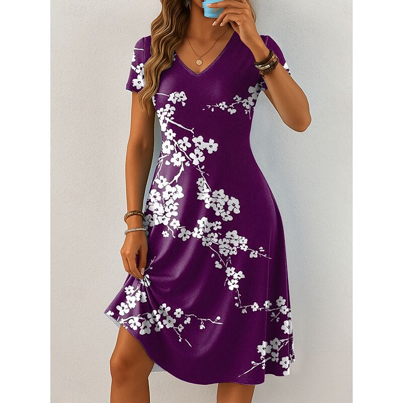 Women's Mini Dress Casual Dress T Shirt Dress Tee Dress Sundress A Line Dress Vacation Casual Boho Beach Regular Fit Floral Graphic Short Sleeve V Neck Black Blue Purple Green Summer Spring4