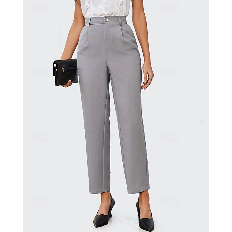 Women's Dress Pants Pants Trousers Straight Fashion Streetwear Full Length High Waist Plain Pocket Breathability Comfortable Micro-elastic Street Daily Wear Going out Black Pink Khaki Light Grey2