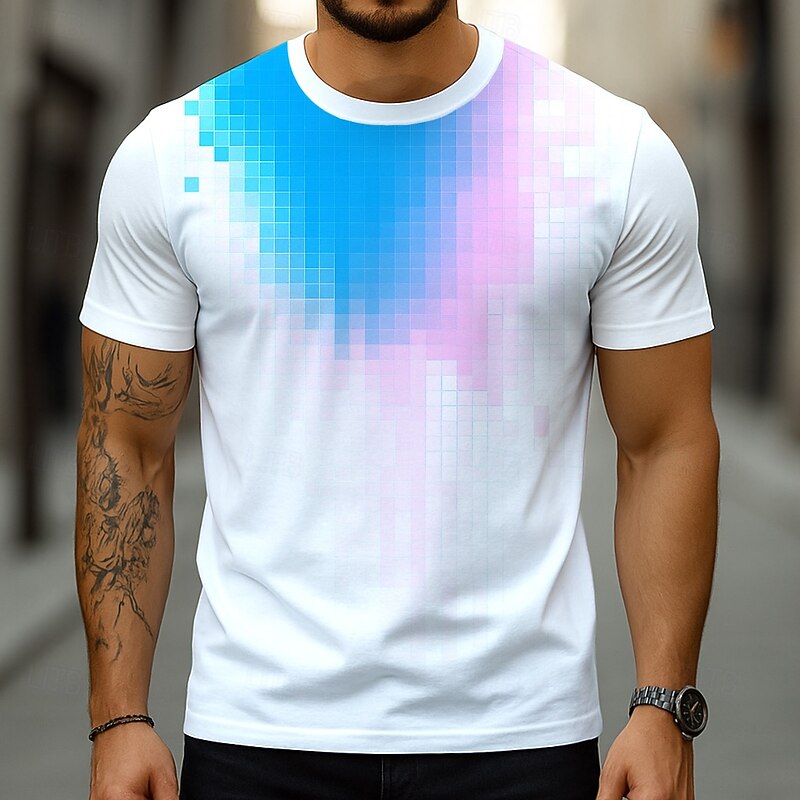Men's Optical Illusion Abstract 3D T Shirt Short Sleeve T shirt 3D Print Crew Neck Round Neck Shirt Exaggerated Designer Party Street Casual Yellow Blue Purple Summer Spring All Seasons Clothing3