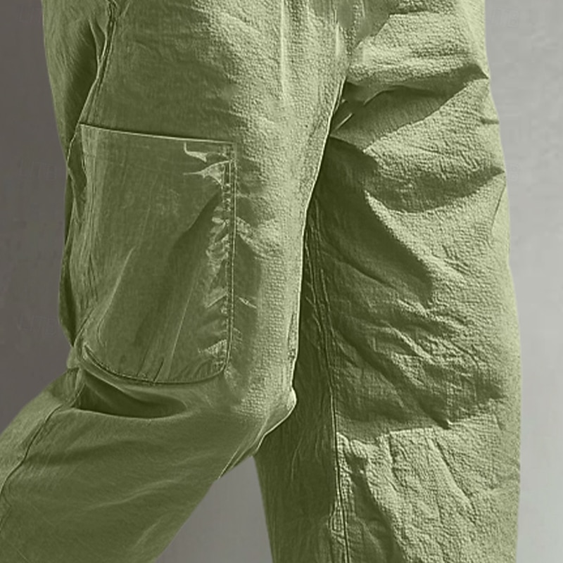 Men's Cargo Pants Linen Pants Trousers Shorts Summer Pants Elastic Cuff Plain Comfort Breathable Full Length Casual Daily Holiday Vacation Fashion Black White Inelastic2