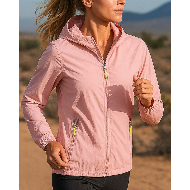 Women's Running Jacket Outdoor Jacket Pockets Full Zip Long Sleeve Outerwear Athletic Fall Solid Colored Waterproof Sun Protection Windproof Lightweight Fishing Hiking Running Sportswear Activewear3