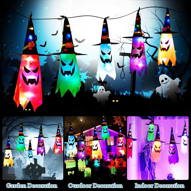 5pcs Halloween Hanging String Lights, Colorful LED Halloween Pumpkin Lights Waterproof Halloween Decor Lights for Indoor & Outdoor Window Wall Yard Garden Decoration Supplies4