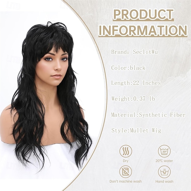 80s 90s Retro Black Mullet Wigs Pixie Cut Wigs with Bangs for Women Wolf Cut Wig Middle Part Black Synthetic Heat Resistant Fiber Costumes Cosplay Hair Wig for Daily Party Use3