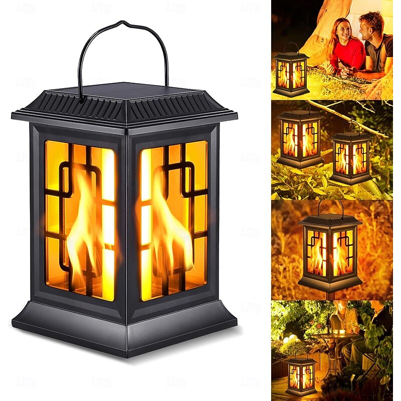 1 Pc Outdoor Solar Flashing Flame Palace Lantern Handheld Lawn Decoration Landscape Light Courtyard Garden Path Decoration Light 28 LED Beads for Halloween3