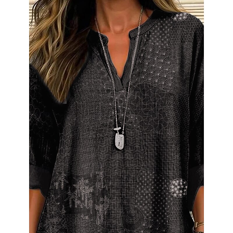 Women's Shirt Geometric Color Block Stylish Modern Long Sleeve V Neck Regular Tops Daily Holiday Buttons Print Maroon Black Blue Brown Summer2