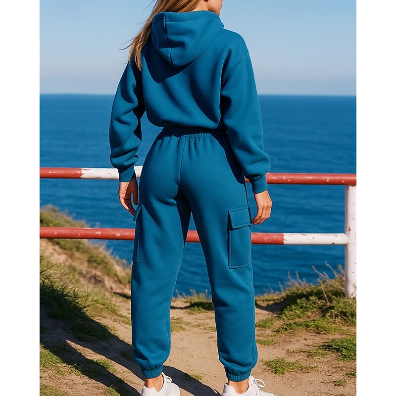 Women's Tracksuit Sweatpants Track Pants Pocket Solid Colored Clothing Suit Fall Black White Gym Training Running Long Sleeve Sport Activewear Micro-elastic Loose Fit2