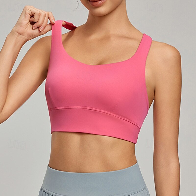 Women's Yoga Bra Sports Tank Top Sports Bra Underwear High Supports Criss-Cross Back Solid / Plain Color Sport Activewear Pink Blue Gym Pilates Zumba2