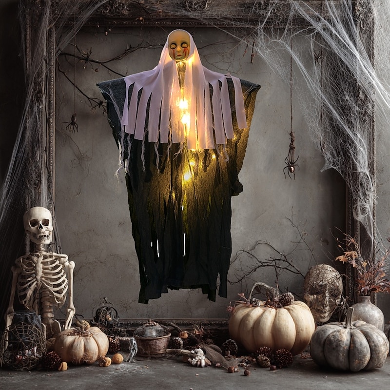 1 Pc Halloween nun hanging ghost decoration lights, eerie expression, skull ghost, indoor and outdoor terrifying atmosphere, decoration hanging ornaments