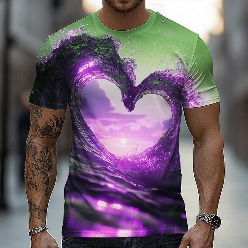 Men's Optical Illusion 3D T Shirt Short Sleeve T shirt 3D Print Crew Neck Shirt Exaggerated Designer Party Street Casual Yellow Pink Purple Summer Spring All Seasons Clothing Apparel S M L XL XXL XXXL3