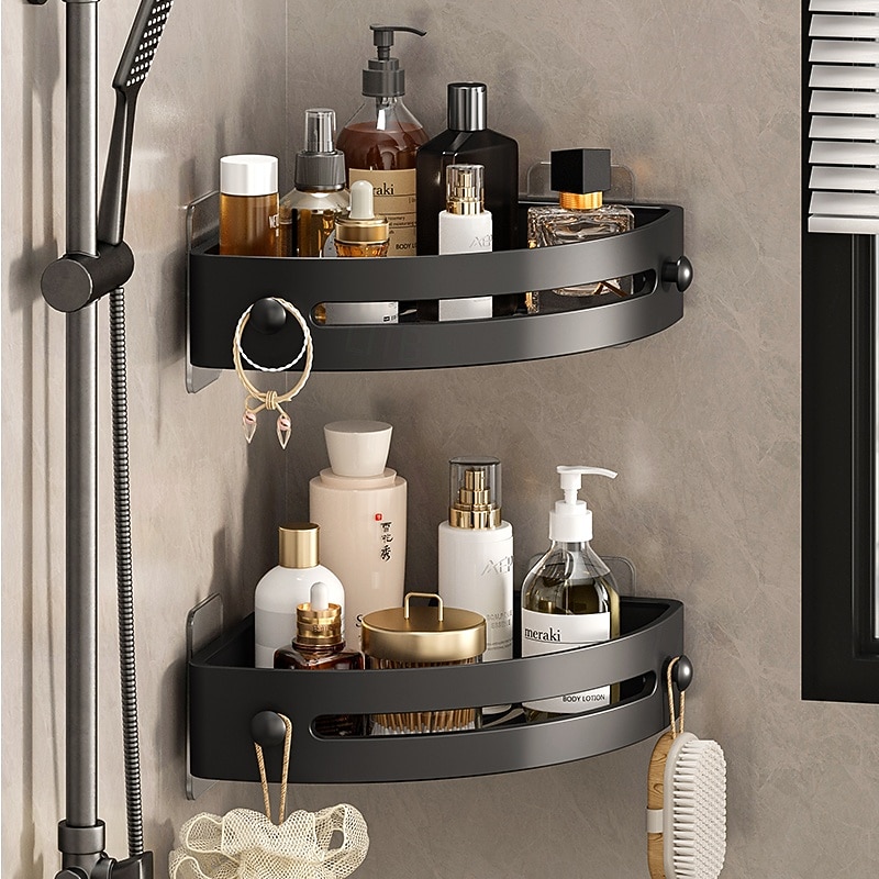 Bathroom Triangle Shelf ABS Gun Grey, No Drilling Corner Shower Caddy Wall Mounted Storage Rack for Toilet, Sink, Vanity, Washroom Organizer - Main Image