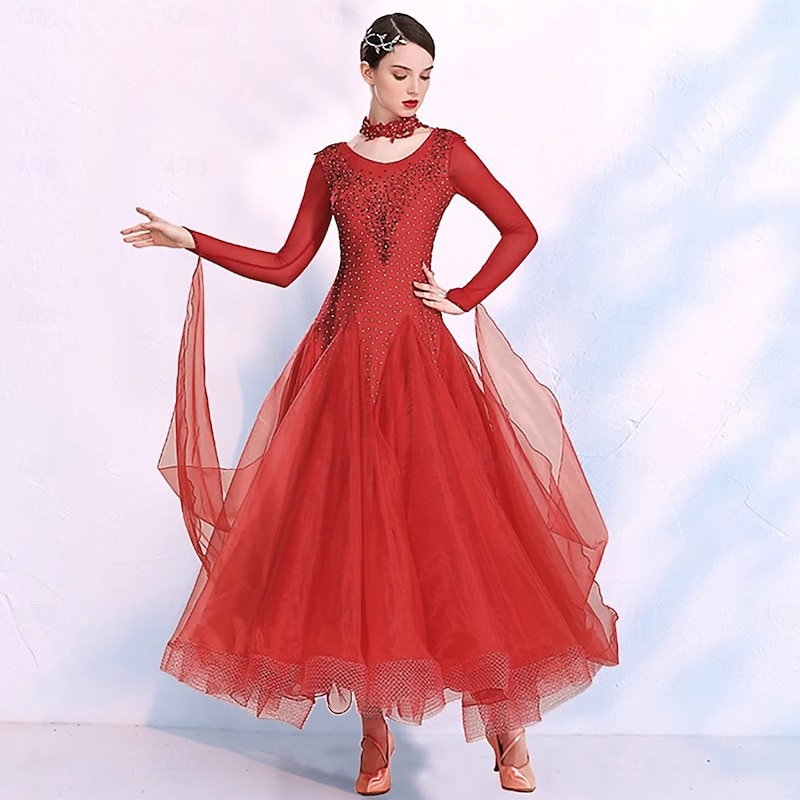 Elegant Ballroom Dance Dress Women Competition Waltz Dancing Dress Long Sleeve Tango Modern Sandard Costumes4