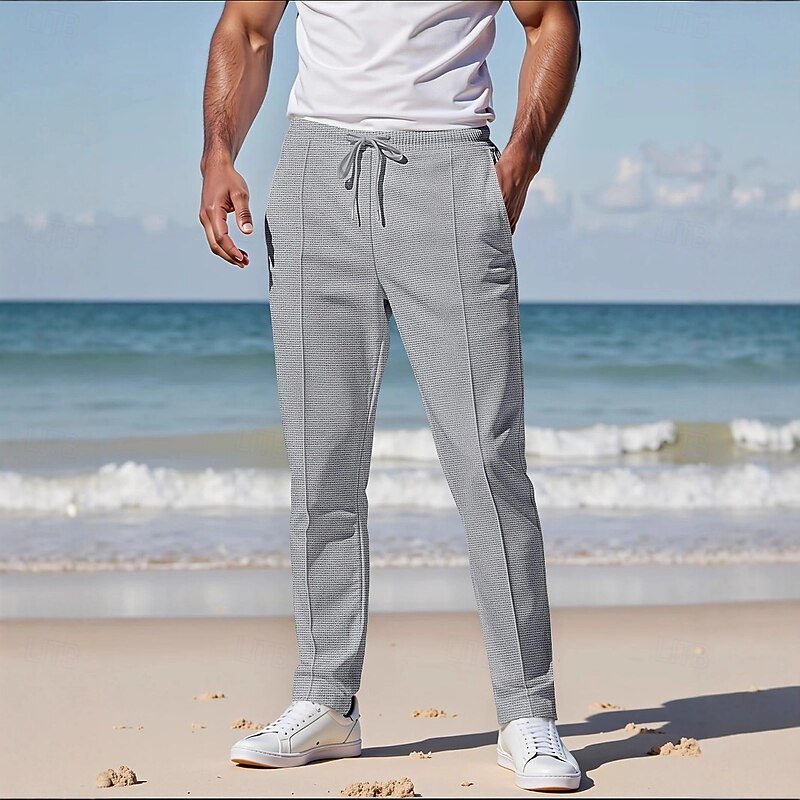 Men's Sweatpants Joggers Trousers Casual Pants Waffle Pants Elastic Waist Drawstring Plain Comfort Full Length Outdoor Casual Daily Vacation Fashion Black White Stretchy4