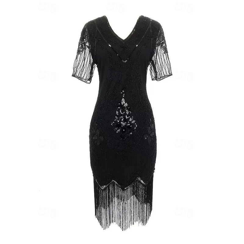 Roaring 20s 1920s Cocktail Dress Flapper Dress Dress Prom Dress The Great Gatsby Charleston Wedding Guest Sequins Tassel Fringe Fancy Dress Women's Halloween Carnival Masquerade Carnival Wedding4