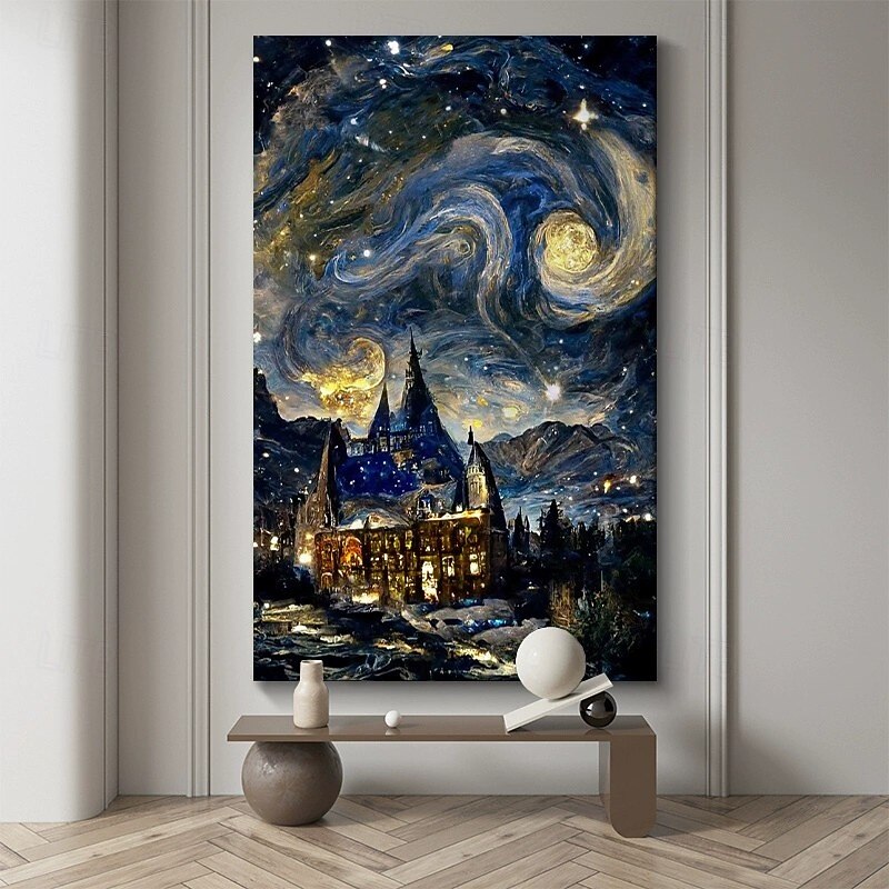 Handmade Oil Painting Canvas Wall Decoration Abstract Starry Sky Castle Landscape for Home Decor Stretched Frame Hanging Painting/Rolled Frameless Unstretched Painting3