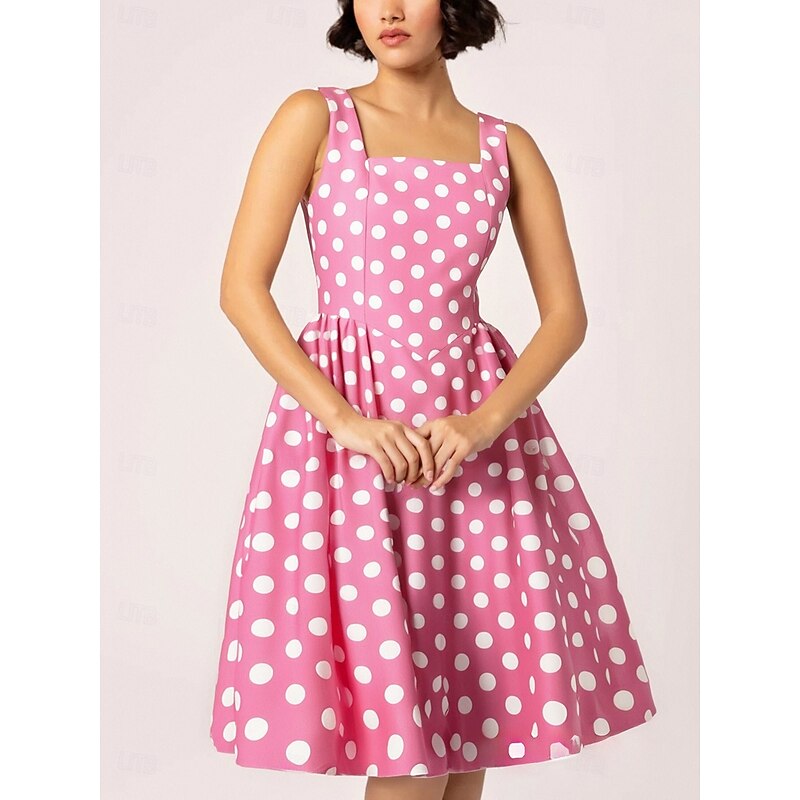 Retro Vintage 1950s Rockabilly Knee Length Swing Dress Flare Dress Sleeveless Polka Dot Fancy Dress Women's Carnival Masquerade Party / Evening Dailywear Casual Adults' Dress Spring & Summer