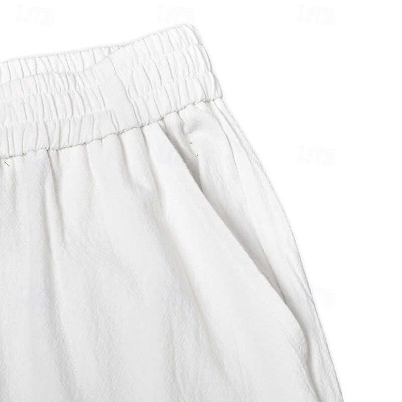 Men's Linen Pants Trousers Summer Pants Baggy Pants Drawstring Elastic Waist Straight Leg Plain Comfort Breathable Full Length Outdoor Home Yoga Fashion Streetwear Black White Inelastic3