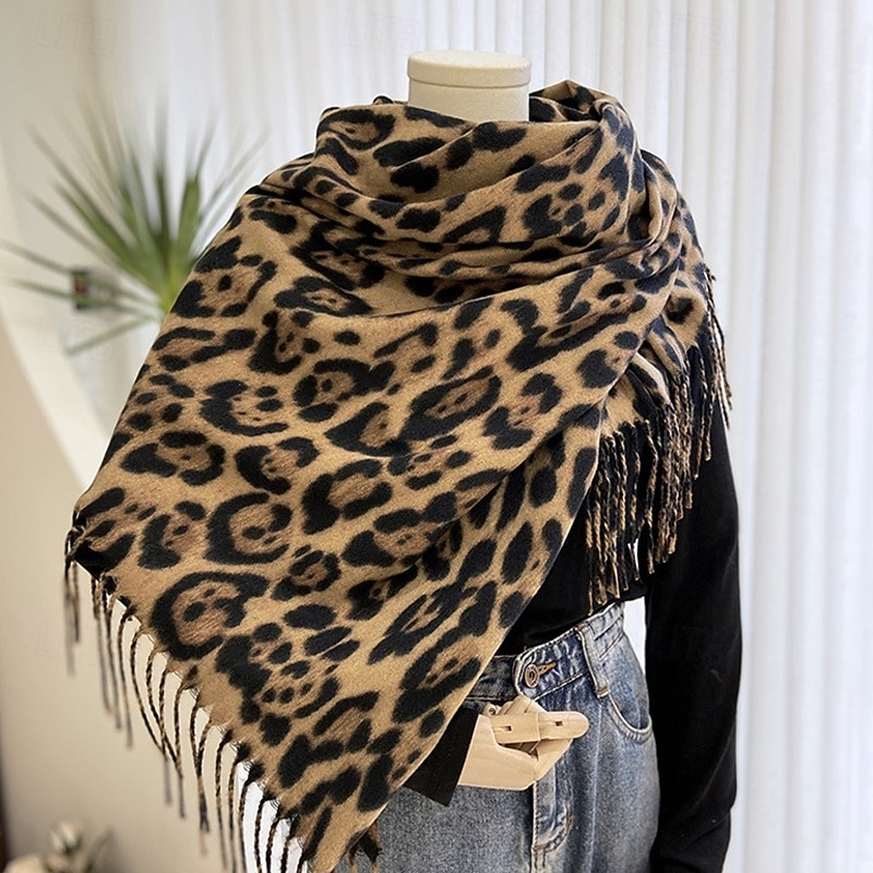 Women's Rectangle Scarf Street Daily Date Grey Yellow Khaki Scarf Leopard