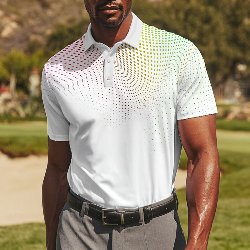 Men's Geometic Golf Polo Sports Polo Shirts Short Sleeve Polo Shirts Collared Shirts Sportswear Casual Athleisure Daily Wear Buttons Summer Light Green Red Blue4
