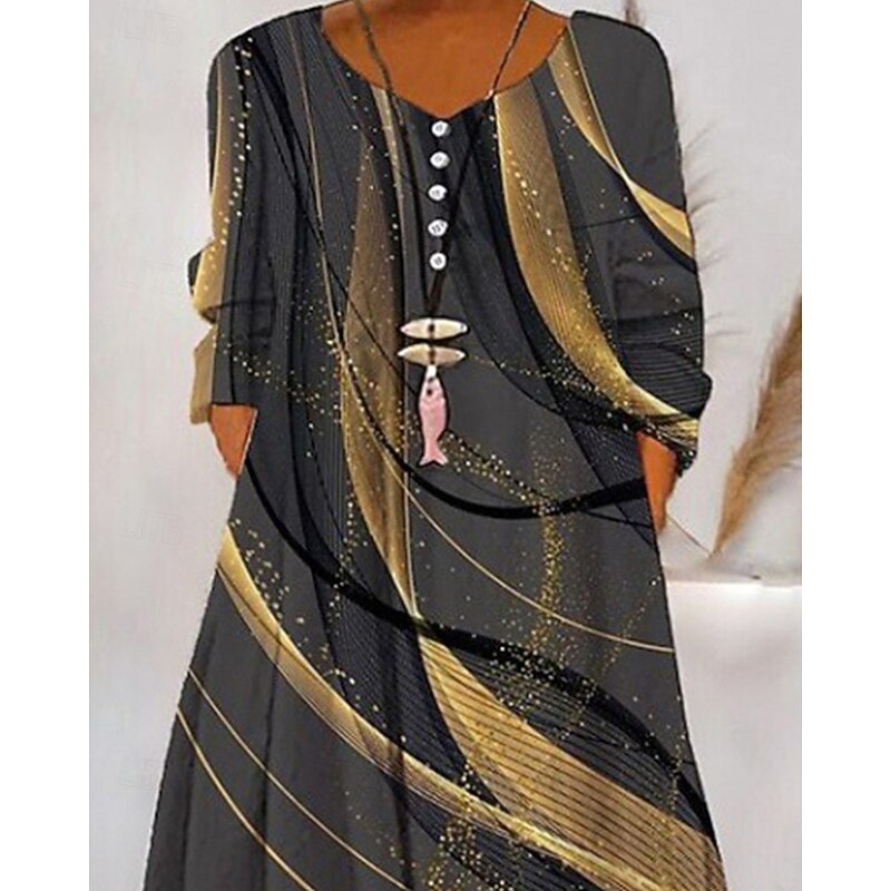 Women's Long Dress Maxi Dress Casual Dress Print Dress Fashion Modern Daily Beach Weekend Regular Fit Graphic 3/4 Length Sleeve V Neck Blue Gray Spring Fall2